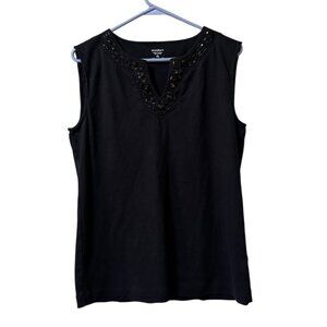 Dressbarn Black Embellished Sleeveless Top Size XL Cotton Office Business Casual